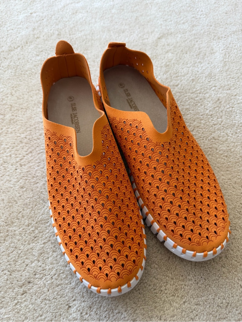 NWOT Ilse Jacobsen Orange Perforated Slip-On Loafers